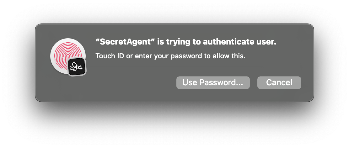 Screenshot of Secretive authenticating with Touch ID