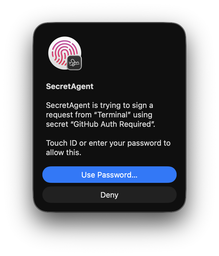 Screenshot of Secretive authenticating with Touch ID